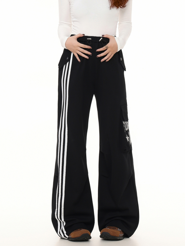 Oreeta Unisex sportske hlače u američkom preppy stilu, ravni kroj, široke nogavice, natpis slovima