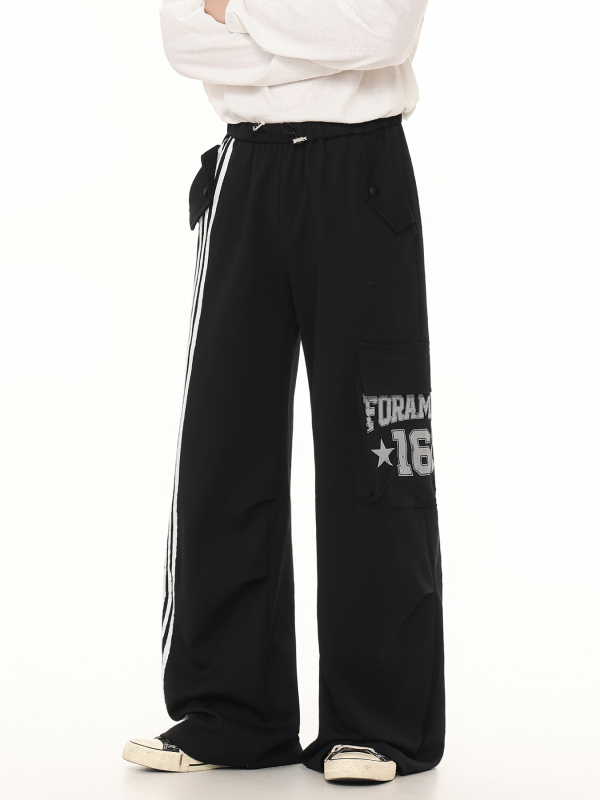 Oreeta Unisex sportske hlače u američkom preppy stilu, ravni kroj, široke nogavice, natpis slovima