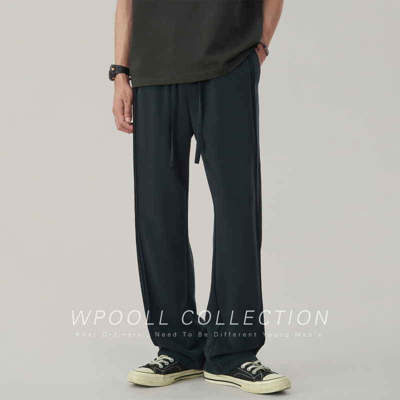 Ljetne tanke muške casual hlače od ledene svile, sportski stil, ravni kroj, široke nogavice