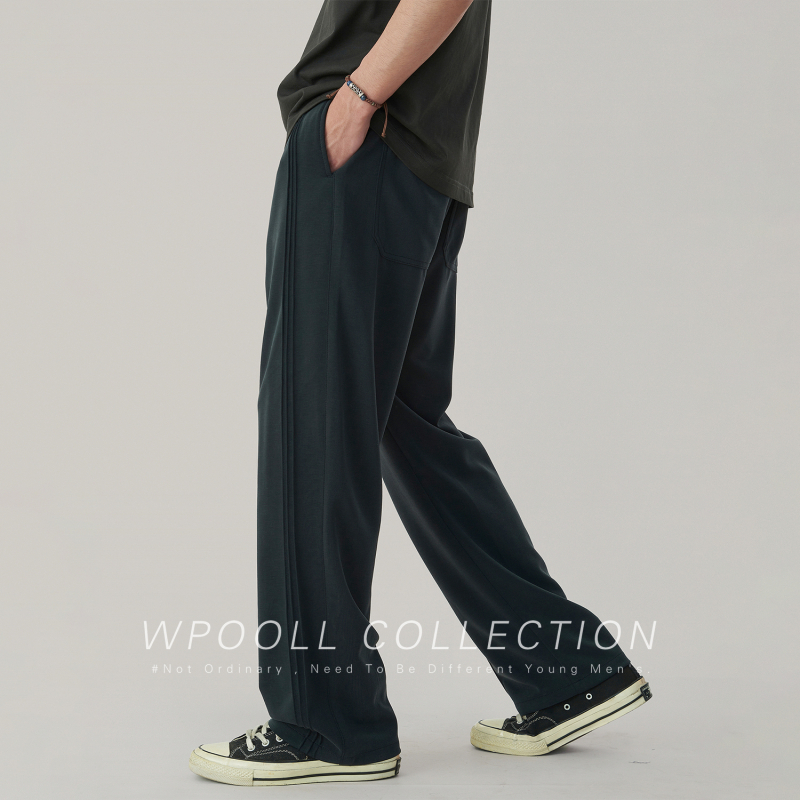 Ljetne tanke muške casual hlače od ledene svile, sportski stil, ravni kroj, široke nogavice