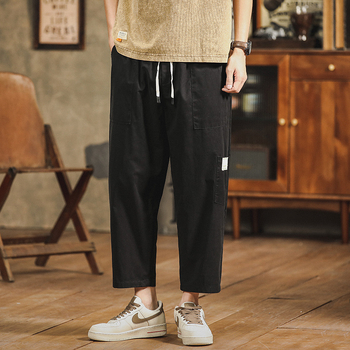 Férfi cropped nadrág ice silk anyagból, casual, lazán szabott, széles lábú, harém stílus, nyár, vékony