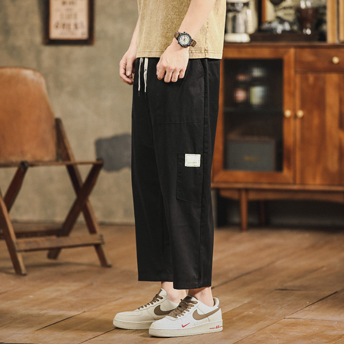 Férfi cropped nadrág ice silk anyagból, casual, lazán szabott, széles lábú, harém stílus, nyár, vékony