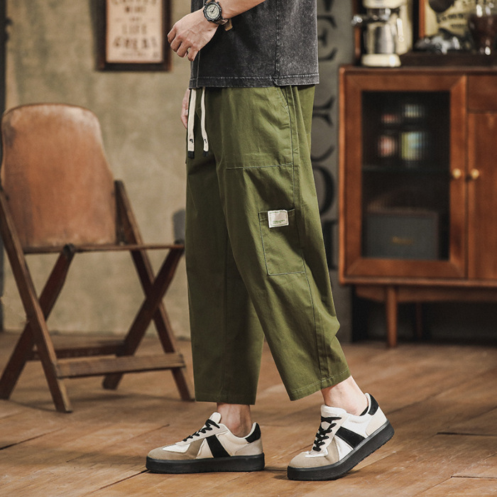 Férfi cropped nadrág ice silk anyagból, casual, lazán szabott, széles lábú, harém stílus, nyár, vékony