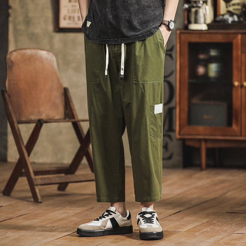 Férfi cropped nadrág ice silk anyagból, casual, lazán szabott, széles lábú, harém stílus, nyár, vékony
