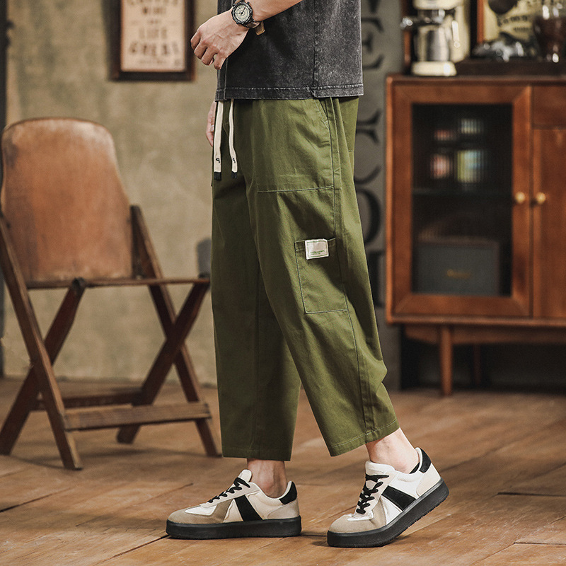 Férfi cropped nadrág ice silk anyagból, casual, lazán szabott, széles lábú, harém stílus, nyár, vékony