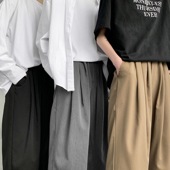 Muške oversized, opuštene ljetne tanke, široke hlače do zgloba, ravni kroj, školski stil, osnovni model