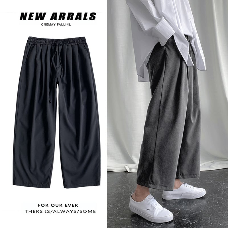 Muške oversized, opuštene ljetne tanke, široke hlače do zgloba, ravni kroj, školski stil, osnovni model