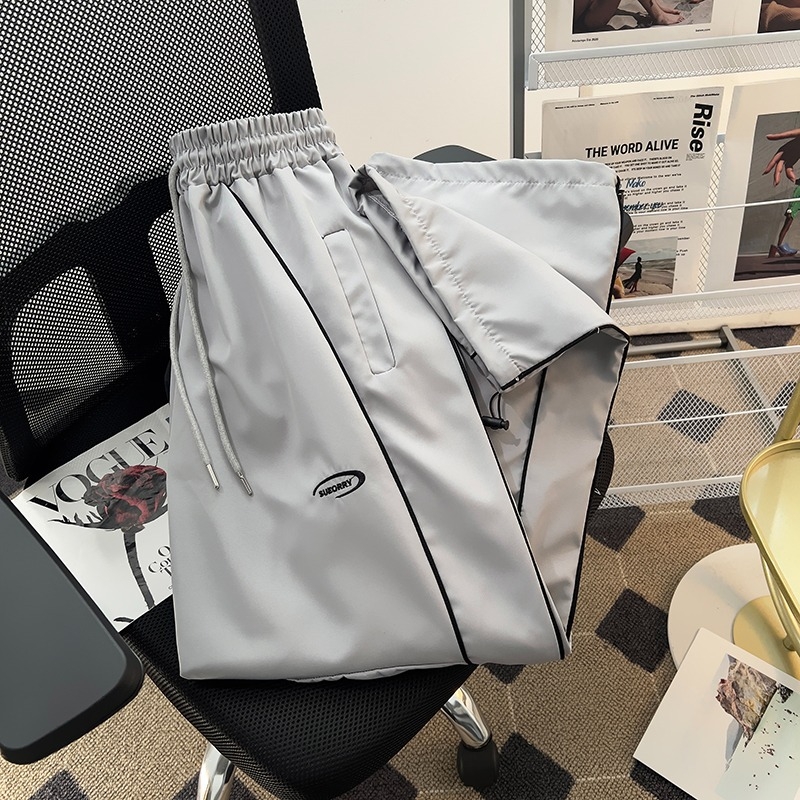 Férfiak számára tervezett nyári designer casual nadrág, gyorsan száradó, egyenes szabás, Ice Silk anyag, kényelmesen szabad láb, kültéri nadrág