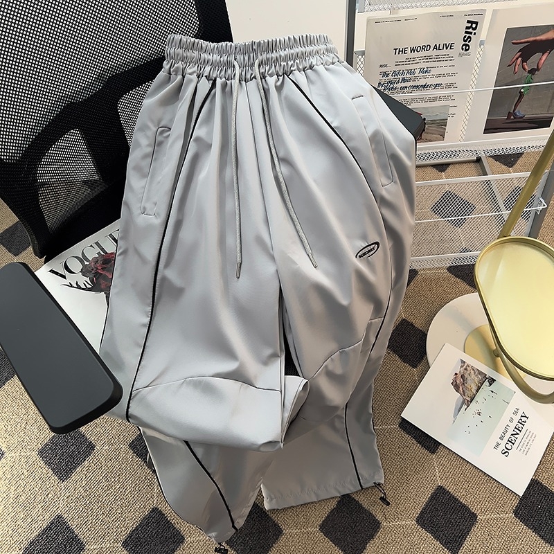 Férfiak számára tervezett nyári designer casual nadrág, gyorsan száradó, egyenes szabás, Ice Silk anyag, kényelmesen szabad láb, kültéri nadrág