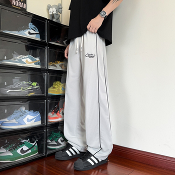Muške sportske hlače s širokim nogama, Ice-Silk brzo sušeće, tanke ljetne, visokim strukom, s remenom