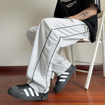 Muške sportske hlače s širokim nogama, Ice-Silk brzo sušeće, tanke ljetne, visokim strukom, s remenom