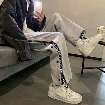 Muške hlače s leopard uzorkom, udoban široki kroj, s gumbima, korejski stil, trendi, ljetni model