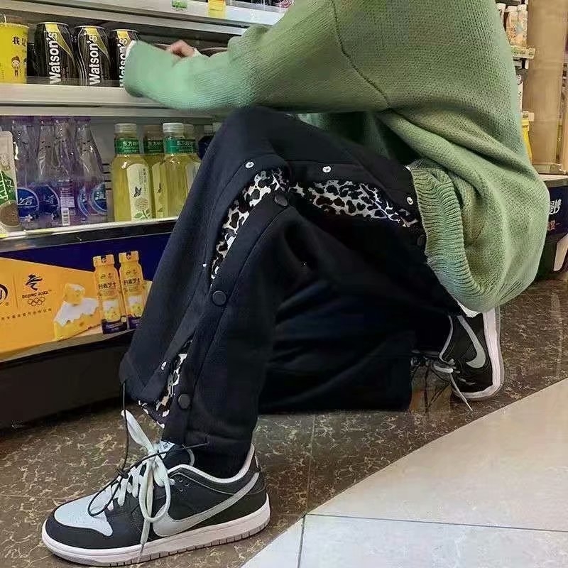 Muške hlače s leopard uzorkom, udoban široki kroj, s gumbima, korejski stil, trendi, ljetni model