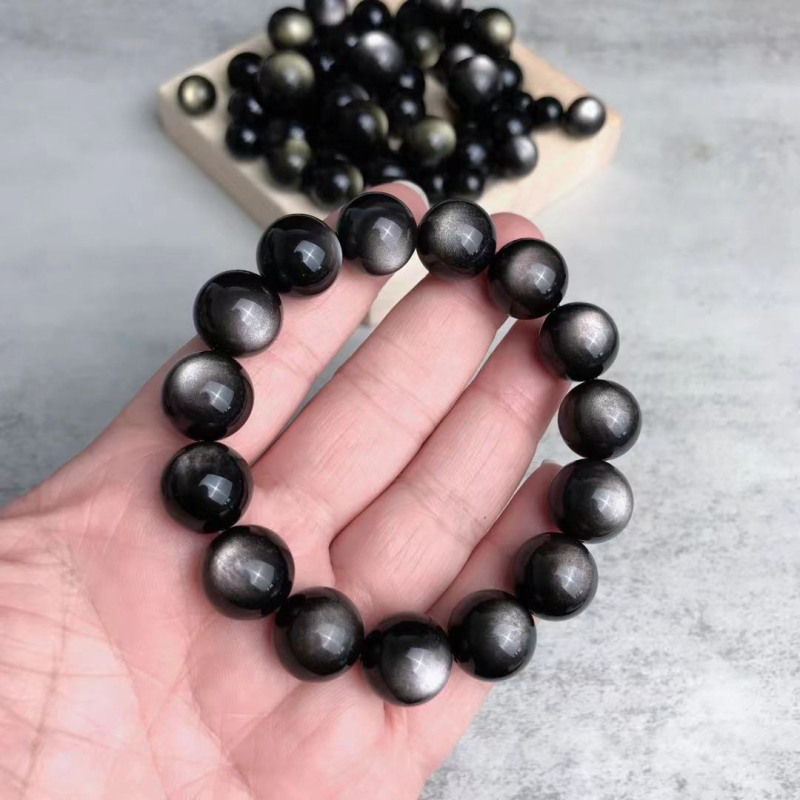 7A prirodni zlatni obsidian i srebrni obsidian – labave perle za DIY narukvicu, okrugle, polirane