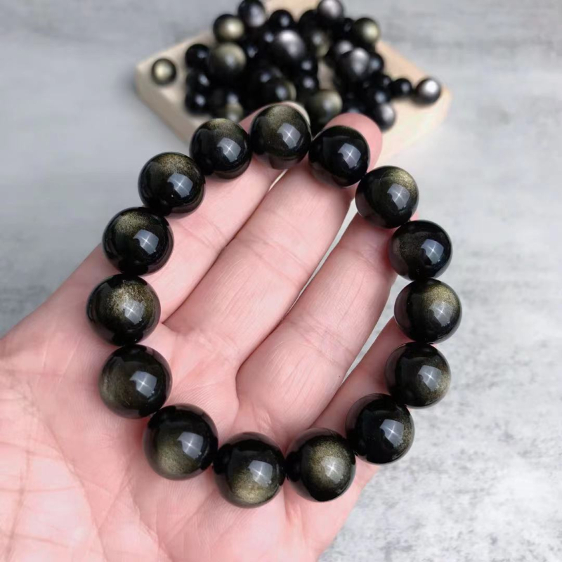 7A prirodni zlatni obsidian i srebrni obsidian – labave perle za DIY narukvicu, okrugle, polirane