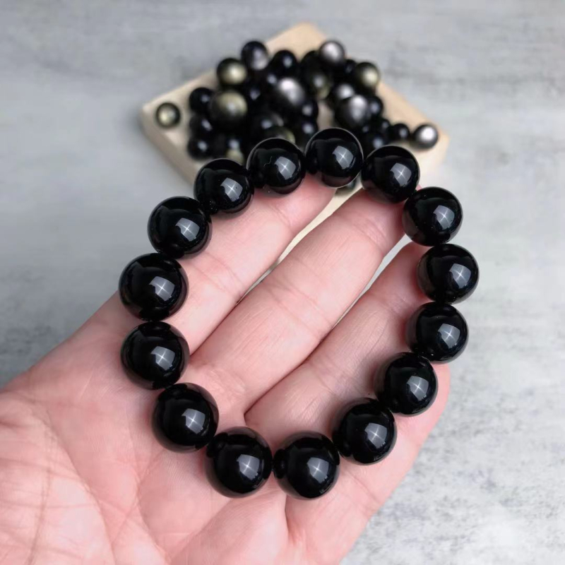 7A prirodni zlatni obsidian i srebrni obsidian – labave perle za DIY narukvicu, okrugle, polirane