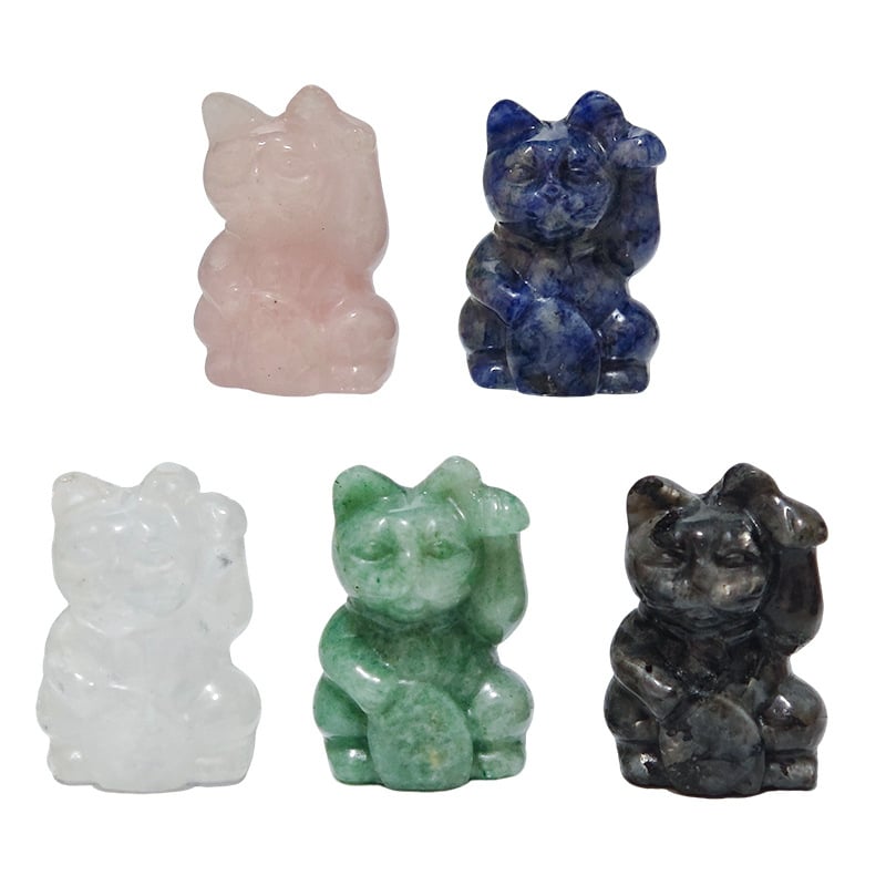 Prirodna kristalna mačka sreće od ružičastog kvarca i Dongling jadea, stolna dekoracija