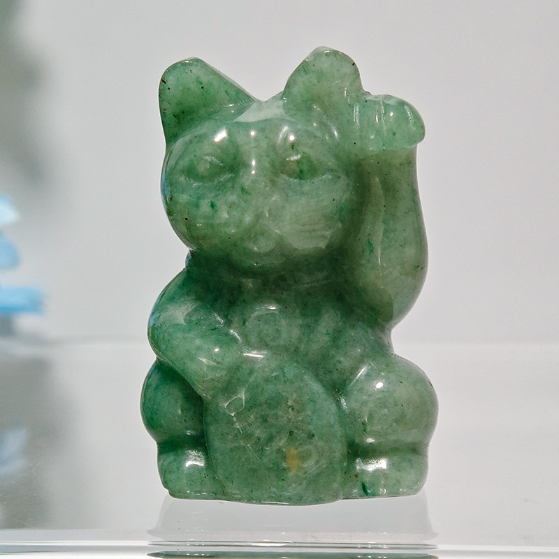 Prirodna kristalna mačka sreće od ružičastog kvarca i Dongling jadea, stolna dekoracija