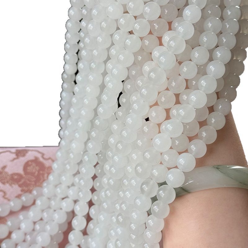 Prirodni ledeno-žadni s zlatnim svilenim nitima, bijele okrugle perle promjera 6 mm, poluproizvod za DIY narukvicu, totemski uzorak, slobodne perle