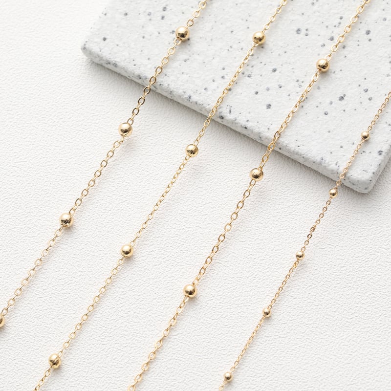 18K pozlaćeni lanac s bojom koja ostaje – plosni O zatvarač, lanac s perlicama i spacer perlicama, polu završeni lanac za DIY narukvice i ogrlice – materijali