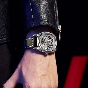 Timweis Pallyjane muški automatski retro skeletirani mehanički sat s graviranim brojčanikom, 42 mm, kožni kaiš