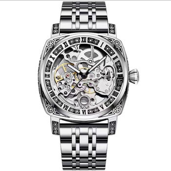 Timweis Pallyjane muški automatski retro skeletirani mehanički sat s graviranim brojčanikom, 42 mm, kožni kaiš
