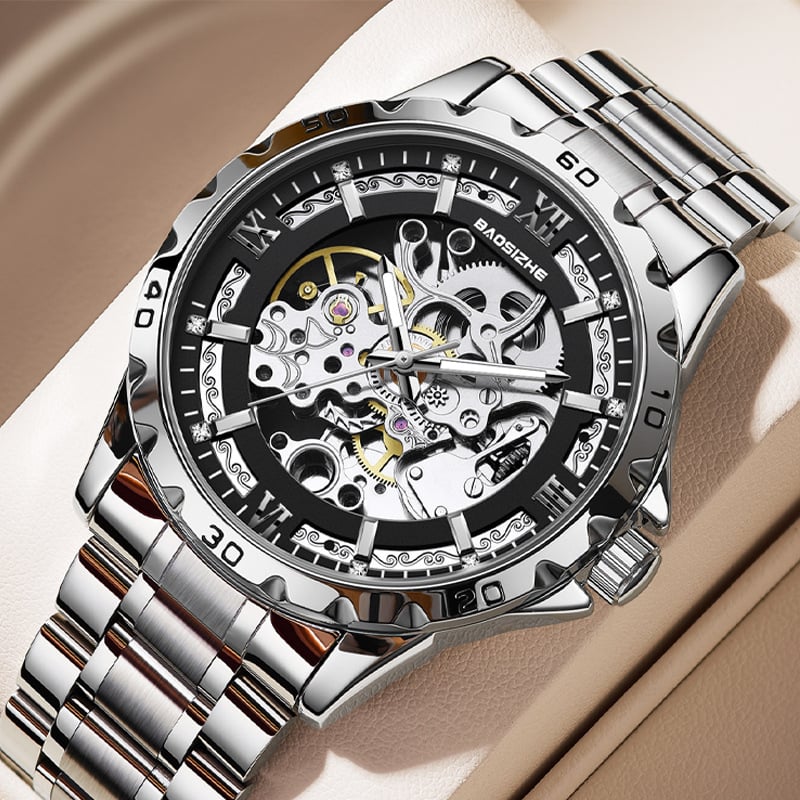 Férfi automata mechanikus Tourbillon karóra, vízálló 30 m, csontváz dizájn, rozsdamentes acél szíj, 42 mm átmérő