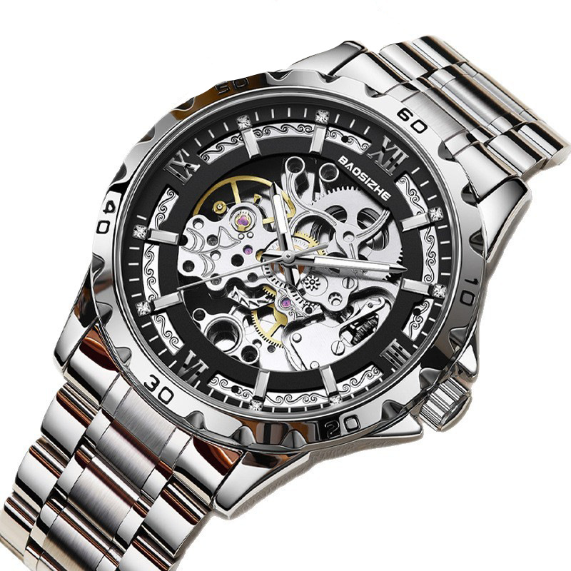 Férfi automata mechanikus Tourbillon karóra, vízálló 30 m, csontváz dizájn, rozsdamentes acél szíj, 42 mm átmérő