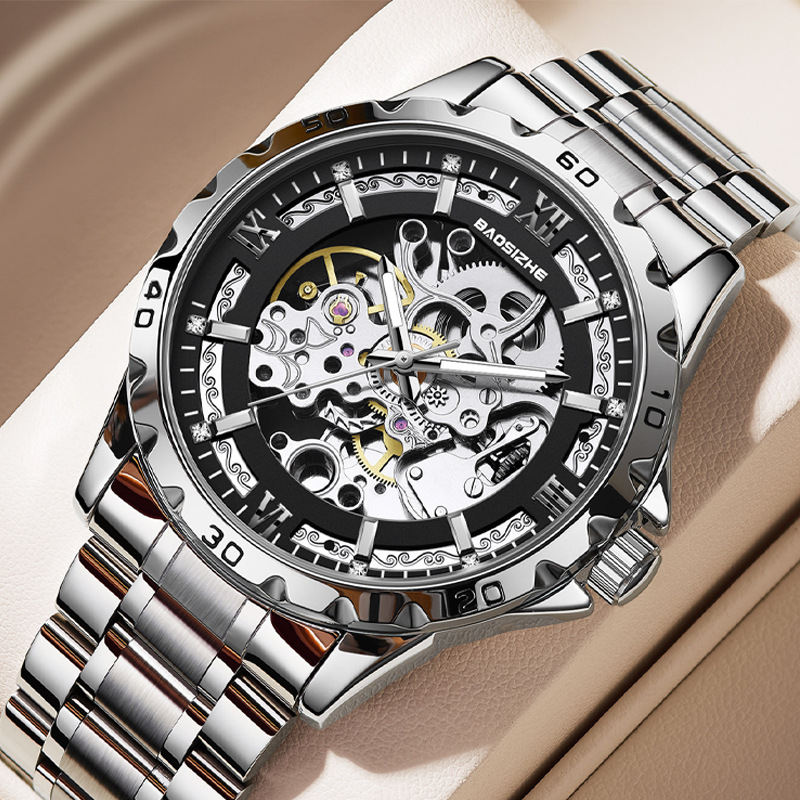 Férfi automata mechanikus Tourbillon karóra, vízálló 30 m, csontváz dizájn, rozsdamentes acél szíj, 42 mm átmérő