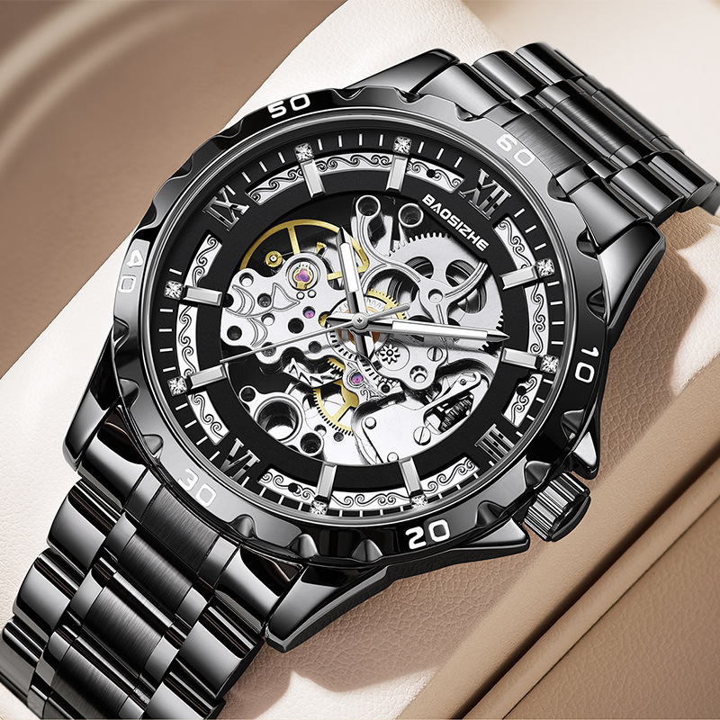 Férfi automata mechanikus Tourbillon karóra, vízálló 30 m, csontváz dizájn, rozsdamentes acél szíj, 42 mm átmérő