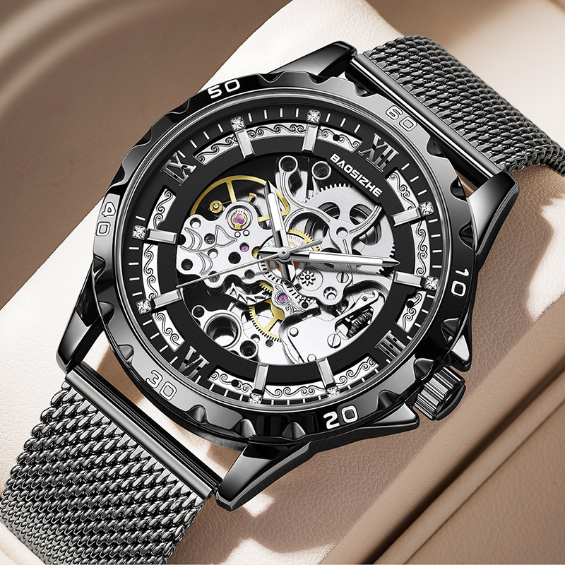 Férfi automata mechanikus Tourbillon karóra, vízálló 30 m, csontváz dizájn, rozsdamentes acél szíj, 42 mm átmérő