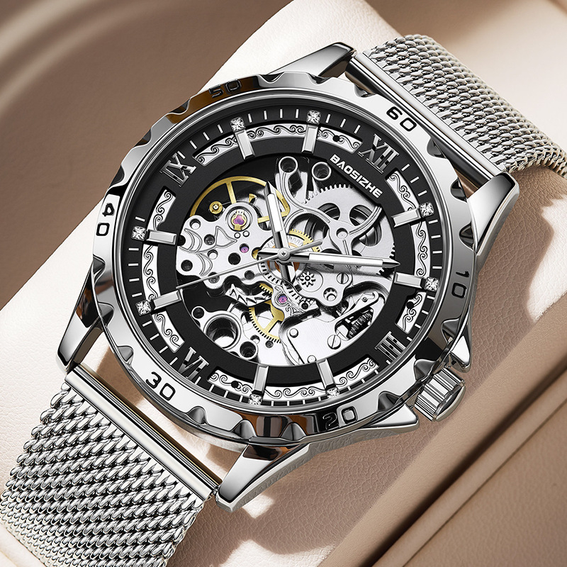Férfi automata mechanikus Tourbillon karóra, vízálló 30 m, csontváz dizájn, rozsdamentes acél szíj, 42 mm átmérő