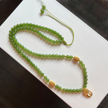 Lančić za tajlandski Buddha amulet, 6 mm prirodni zeleni chalcedon, opruga kopča, Thangka stil