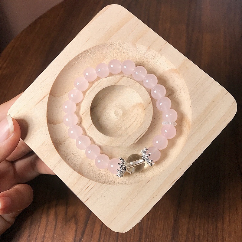 Prirodni ružičasti kvarc – narukvica od prirodnog kamena s ukrasima od jahodnog kvarca, staklene perle za svakodnevno nošenje ženama