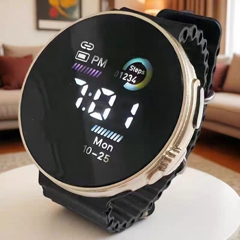 Digitalni sat za učenike, unisex, sportski stil, okrugli brojčanik 36–40 mm, silikon remen, plastično kućište, solarni pogon