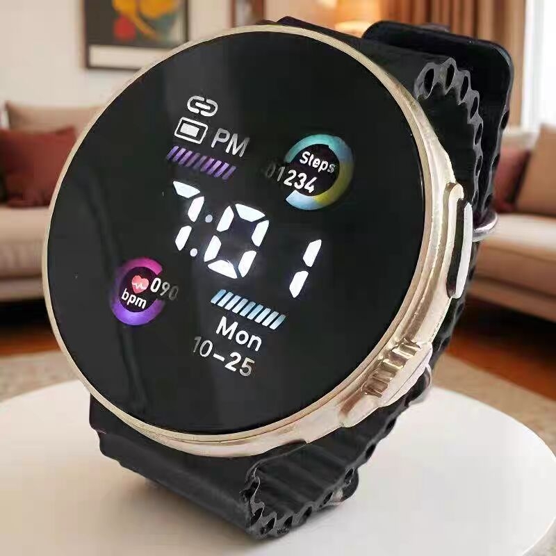 Digitalni sat za učenike, unisex, sportski stil, okrugli brojčanik 36–40 mm, silikon remen, plastično kućište, solarni pogon