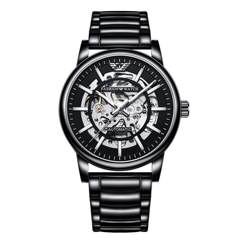Muški automatski skeleton sat, crno kućište, luminescentan, vodootporan do 30 m, nehrđajući čelik kaiš, promjer 42 mm