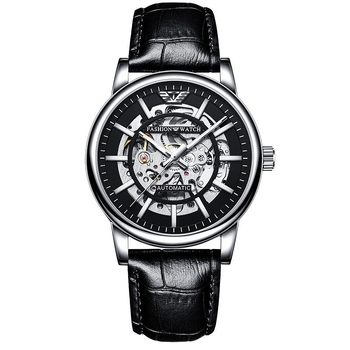 Muški automatski skeleton sat, crno kućište, luminescentan, vodootporan do 30 m, nehrđajući čelik kaiš, promjer 42 mm