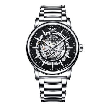 Muški automatski skeleton sat, crno kućište, luminescentan, vodootporan do 30 m, nehrđajući čelik kaiš, promjer 42 mm