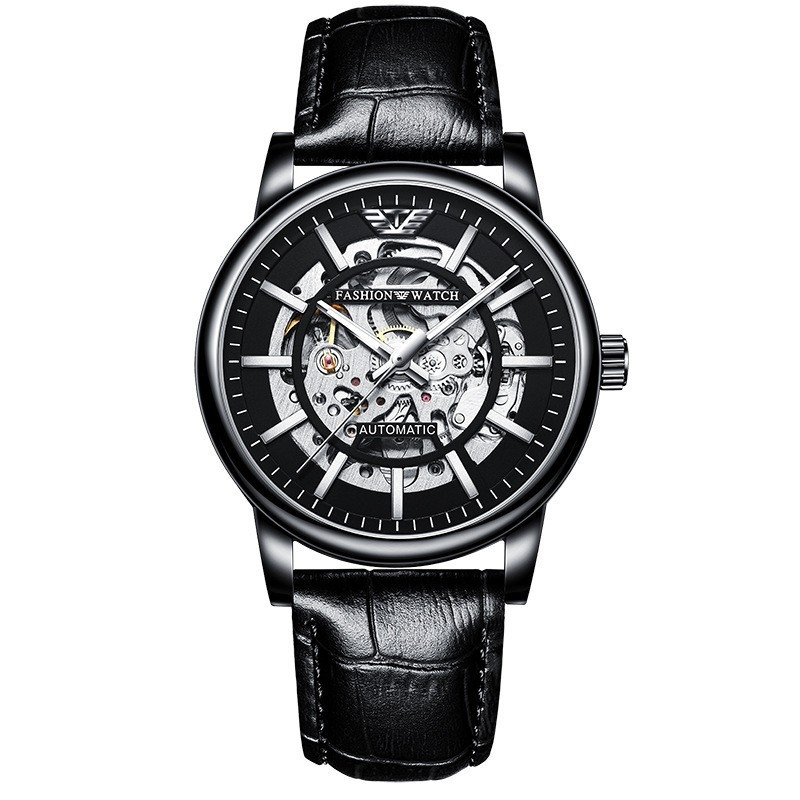 Muški automatski skeleton sat, crno kućište, luminescentan, vodootporan do 30 m, nehrđajući čelik kaiš, promjer 42 mm