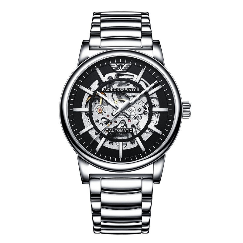Muški automatski skeleton sat, crno kućište, luminescentan, vodootporan do 30 m, nehrđajući čelik kaiš, promjer 42 mm