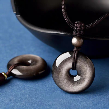 Prirodni srebrni obsidijan – privjesak za ogrlicu, promjer 30 mm, unisex nakit