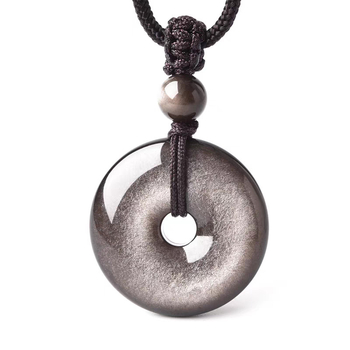 Prirodni srebrni obsidijan – privjesak za ogrlicu, promjer 30 mm, unisex nakit