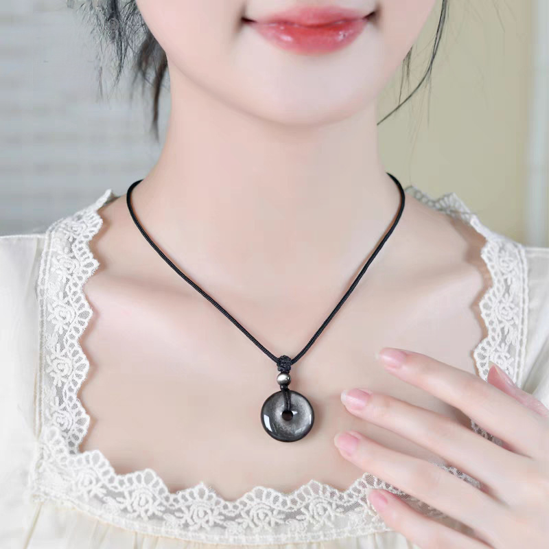 Prirodni srebrni obsidijan – privjesak za ogrlicu, promjer 30 mm, unisex nakit