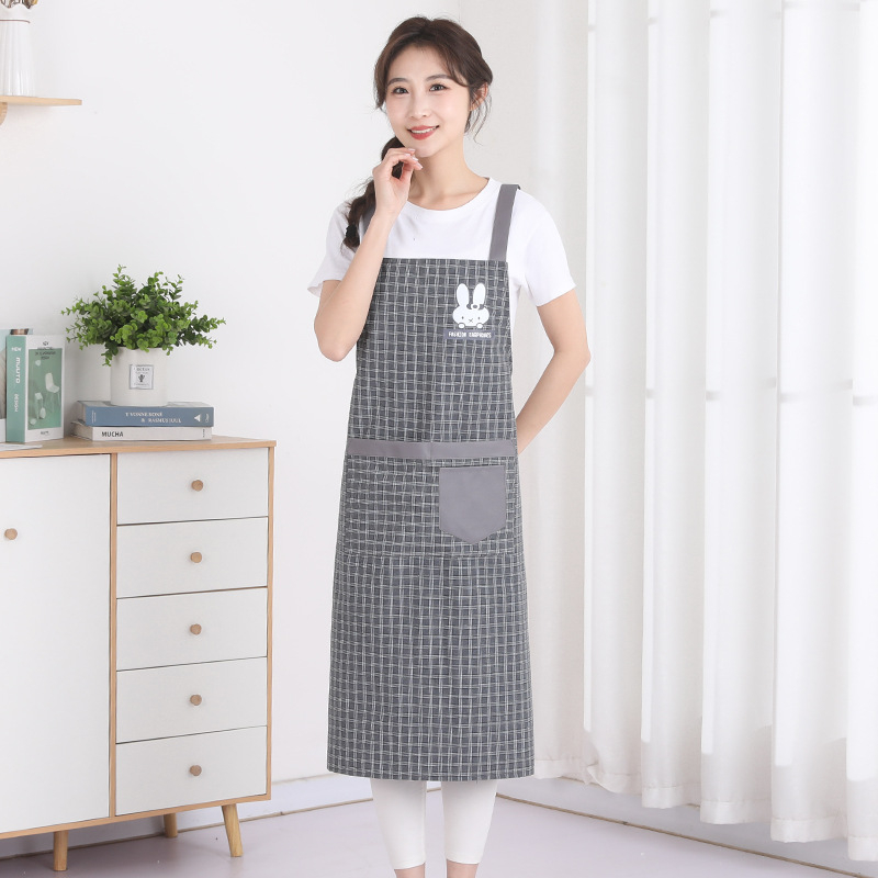 Dugačaska pregača do koljena s naramenicama, srednje debela, za kuhinju i kućnu upotrebu, otporna na mrlje, izdržljiva, pamuk-lan materijal, prugasti ili karirani uzorak, unisex