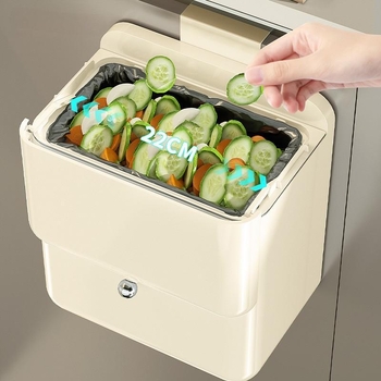 Kuhinjski koš za otpad, zidni, velike kapacitete 9 L, s poklopcem, plastični, pravokutnog oblika, ergonomski dizajn
