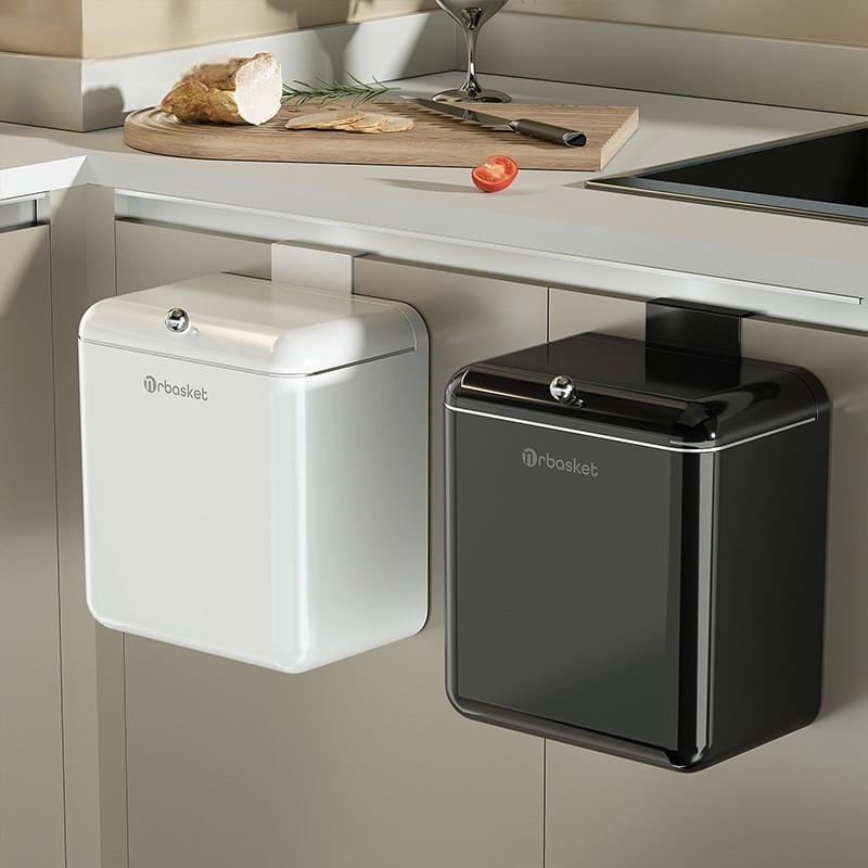 Kuhinjski koš za otpad, zidni, velike kapacitete 9 L, s poklopcem, plastični, pravokutnog oblika, ergonomski dizajn