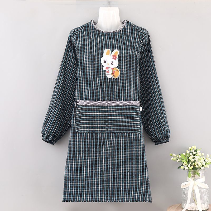 Dugački rukavni smock od grubog kariranog materijala, unisex radna pregača, otporna na mrlje, dvostrana