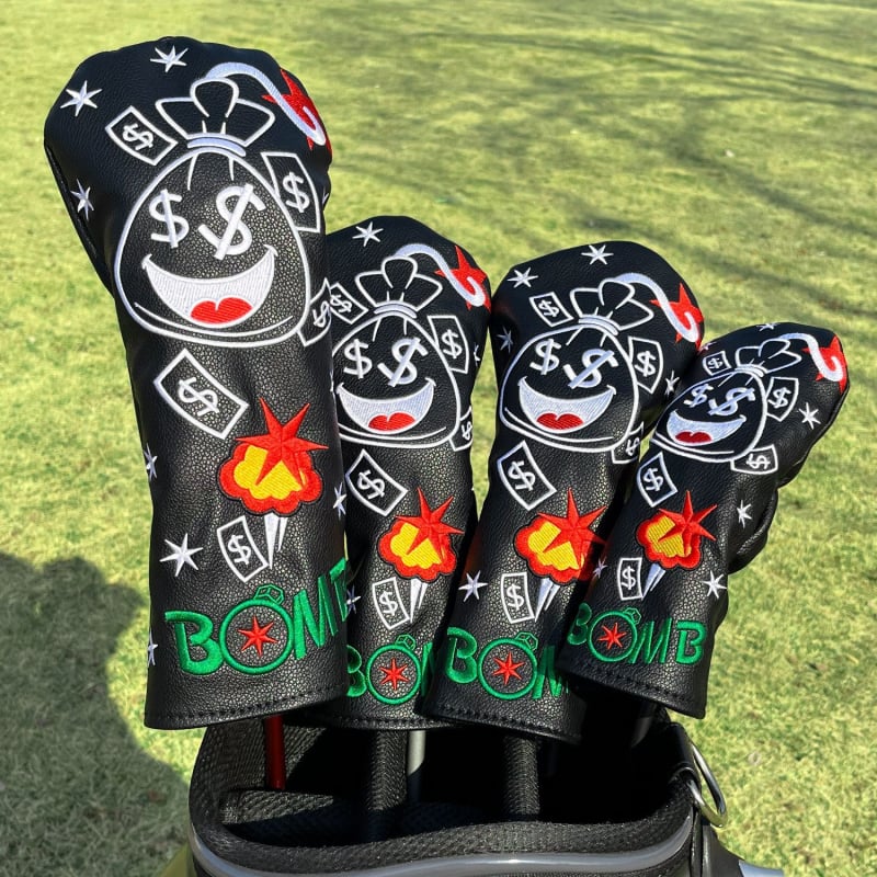 Personalizirane zaštitne navlake za golf palice s motivom Bomb Money nasmiješeno lice, komplet 1/3/5/UT, moderno izvezeni zaštitni navlaci