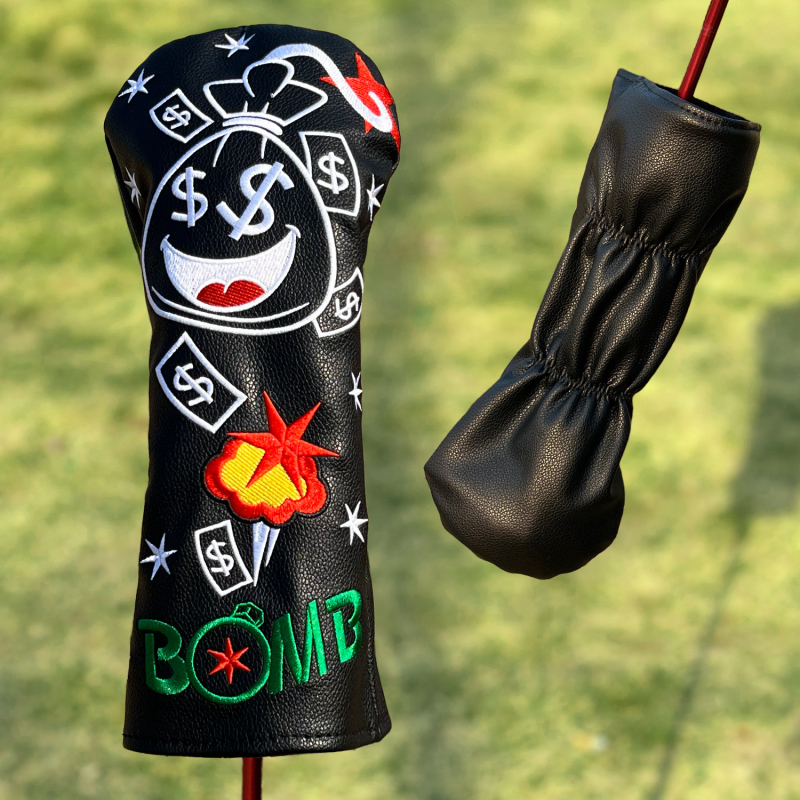 Personalizirane zaštitne navlake za golf palice s motivom Bomb Money nasmiješeno lice, komplet 1/3/5/UT, moderno izvezeni zaštitni navlaci